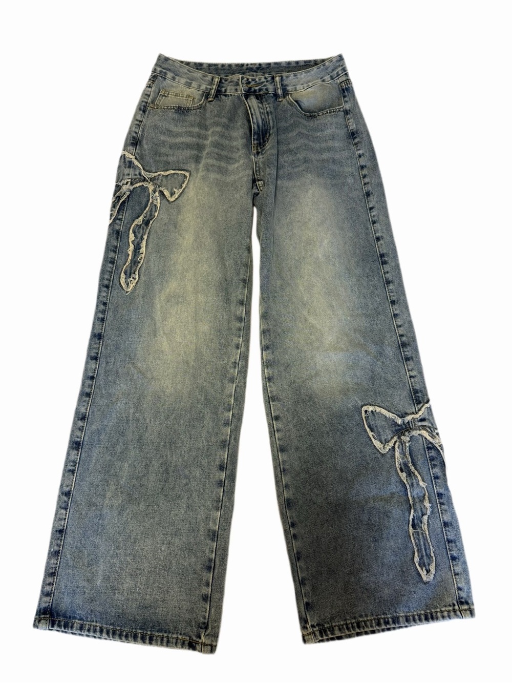 Mossimo Supply Co. Light Blue Wide-Leg Bow-Appliqué Jeans